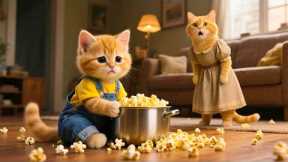 🐱 Ginger Kitten Ruins the Popcorn – Mama Cat Steps In to Teach